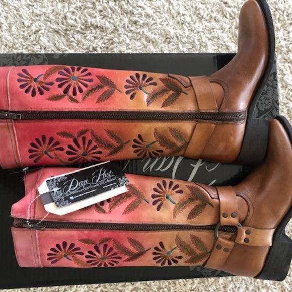 Dan Post embossed hand decorated tall leather boots. New in box from Sundance - Picture 2 of 9
